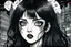 Placeholder: create a horror manga illustration of a dark haired, savage, ancient vampire girl with highly detailed , sharply defined feminine facial features, in a chaotic, turbulent, otherworldly London in the manga style of Junji Ito, precisely drawn, inked, with dramatic edges,