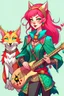 Placeholder: Teenaged Female kitsune paladin/bard with red, teal, and pink hair