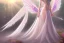 Placeholder: castle in background, beautiful, soft, big smiling, straight and long blonde hair, dewy and shiny atmosphere, diamond crown, long fairy wings in the back, full head, pink veil clothes