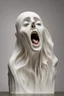 Placeholder: Reimagine "The Scream" by Edvard Munch as a delicate, translucent porcelain sculpture, capturing the anguished figure in mid-torment, mouth agape and eyes wide with despair, its fragile form seeming to vibrate with the intensity of the original's emotional turmoil. The aesthetics evoke a haunting, dreamlike quality, with soft, ethereal lighting casting an eerie glow on the sculpture's intricate textures. Icy blues and misty greens swirl together in a mesmerizing dance, as delicate, lace-like ten