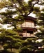 Placeholder: Japanese tea house in outer space with a nebula backdrop and otherworldly trees