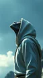 Placeholder: The creature from the the movie Prometheus with white hooded clothes looking up to the sky right view