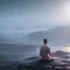 Placeholder: person meditating floating about earth cosmos