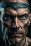 Placeholder: Portrait of a male warrior, scars on his face, shaved, middle age, blue eyes, handsome