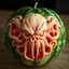 Placeholder: A high-resolution photograph of intricate scrimshaw of the face of Cthulhu carved into a watermelon, surreal, profound,