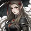 Placeholder: Icon or avatar. An arrogant looking young woman with pale skin and long brown hair in a stormy dark fantasy setting with intricate details. She is smirking, wearing black and read leather, has red eyes, an air of malevolent power surrounds her. Anime style. High definition.