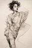 Placeholder: The perception of newness comes from a female figure with that undergoes a transformation after some specific action and adapts to a new space as if in the form of a garment, ink, EGON SCHIELE style, maximum detail, quality textures, bright lighting, high resolution