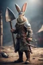 Placeholder: portrait of fast historic strong viking rabbit with horned viking helmet & boots holding war axe in fallout 4 setting, bokeh, downlight, prize winning, depth of field, in the style of ivo caprino