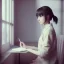 Placeholder: female student studying by the window, anime style,perfect face, cool face, ultra detail, unreal engine 5, cinema4d, sun light, studio lighting --ar 1:1 --v 4