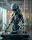 Placeholder: Front view full body standing rendering Beautiful Female as Hybrid mecha robotic DJ Playing DJ Player Turntable chasing clear surfaces it from transparency super clear glass explore inside components nature plants, advance design futuristic sci fi picture,find details,Sony Alpha 7 50mm 1.8,medium shot, high-resolution image with fine details,ultra detailed,ultra realistic,extremely realistic,intricate,photorealistic,epic composition