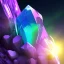 Placeholder: photograph of a (one massive colorful crystal:1.2) growing out of the rocky mountain, (focus on crystal:1.2), 4k, 8k, (highly detailed), ((landscape)),(translucent crystal:1.1), light going trough the crystal, bokeh, chromatic aberration, mountain view,