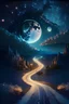 Placeholder: A beautiful 3D fantasy night landscape with an enchanted glittering moon and a widespread road that leads to a magical horizon