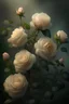 Placeholder: A bush of delicate tea roses of dark cream color, the plant is ultra-detailed, rain, beautiful landscape, fog, many details, delicate sensuality, realistic, high quality, 3d, hyperdetalization, filigree, hazy haze, hyperrealism, professional, transparent, delicate pastel tones, back illumination, contrast, fantastic, unreal, translucent, glowing, clear lines, epic fabulous, fabulous landscape, hyperrealism