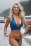 Placeholder: full body, head to toe, sports illustrated swimsuit model, 20-year-old Dolly Parton, massive chest muscles, long, blonde hair, the bangs cut straight across the forehead, blue eyes walking down the center of a busy freeway during a snowstorm, eyeshadow, eyeliner, mascara, rouge, lipstick, smiling a big happy smile, outer space, planets, stars, galaxies, multicolored, colorful, vibrant, botanical, festive, gothic, horrifying, terrifying, funny, action packed, comedic, ludicrous, romantic