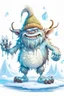 Placeholder: fantasy cartoon style illustration: mischievous Snow Troll. The troll is big, burly creatures with icicles hanging from their long, pointy noses. The Snow Trolls loved to toss snowballs for fun,