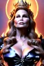 Placeholder: Jennifer Coolidge as evil queen in black leather, cleavage, busty, by cory loftis, dystopian, 8k photorealistic, cinematic lighting, HD, high details, dramatic, atmosphereric, trending on artstation