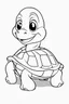Placeholder: blank colouring book, white blank background, simple picture for toddlers, sweet and smilling turtle pet, disney and pixar style