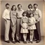 Placeholder: awkward family photo, all wearing the same type of clothes, 1960s, big mustaches