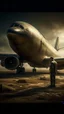 Placeholder: Bosch nightmares paining style Title:a man standing up in front of an old airplane, 8k artistic photography, photorealistic concept art, soft natural volumetric cinematic perfect light, chiaroscuro, award-winning photograph, masterpiece, oil on canvas, Raphael, Caravaggio, Greg Rutkowski, people, beksinski, Giger