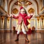 Placeholder: a 2 years old girl in modern clothing and makeup dancing with cute and joy with pertty boots in a modern royal hall