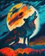 Placeholder: A dramatic portrait of a wolf howling at the moon, its silhouette set against a fiery night sky, in the style of expressionism, intense colors, bold brushstrokes, and a sense of passion and raw emotion, influenced by the works of Edvard Munch and Franz Marc, conveying the untamed spirit of the wilderness.