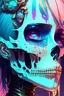 Placeholder: a close up of a person with a skull on their head, anime skull portrait woman, scary detailed art in color, hiroyuki-mitsume takahashi, nychos art aesthetic, half woman half skeleton, anime cyberpunk art, colored manga art, rossdraws pastel vibrant, cold colors. insanely detailed, beautiful anime portrait, stunning anime face portrait, scary art in color