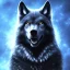 Placeholder: amazing black fur wolf and blue flames around him