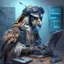 Placeholder: A falcon as a hacker using hacker gadgets