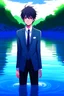 Placeholder: A anime boy with suit standing in the water