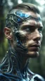 Placeholder: beautiful cyborg man face in full view, journey into the healing power of nature, photorealism, perfect composition, cinematic frame, complex details, hyper-detailed