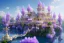 Placeholder: a magical crystal flower wisteria pink gold house palace in the woods, blue lake,sun,white swanns,pink vertical, blue lake,sharp, vines, candlelit, endor, ornate, elegant, highly detailed, artstation, concept art, smooth, sharp focus, illustration, 8k, splash art, wallpaper, key visual