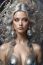 Placeholder: Fullbody photography ultra realistic portrait natural beauty of young woman, beautiful, shiny hard eyes, make up, shiny baubles, ornate, large gemstones, shiny molten metalics, shiny wire filigree, silver hair, high definition, high res,establishing shot