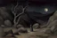 Placeholder: night, people, rocks, dry trees, mountains, mistery, dark philosophic influence, gothic movies influence, fantasy, auguste oleffe, berthe morisot, and sidney starr painter impressionism paintings