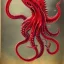 Placeholder: Red Tentacle monster with teeth, horror, detailed