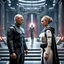 Placeholder: a bold and heroic bald male Corellian pilot in black and grey First Order special forces gear meets a female Jedi Master in ancient, mystical temple, hyperdetailed, dynamic lighting, hyperdetailed background, 8k resolution, volumetric lighting, light skin, fully symmetric details