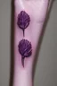 Placeholder: Very small tattoo in the shape of a purple Asteracea flower Photorealistic