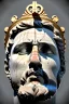 Placeholder: Ultra Realistic image, Roman sculpture, white marble material, Lionel Messi, gold Laurel leaves wreath, god crown, renaissance ornaments, one gold star in heart, sun ornament, sun rays background, chisel style, waist up portrait, emperor style, epic, celestial, cinematic lighting, God light, god rays, 4k resolution, smooth details, ornate details, soft lighting, unreal engine 5, art station, substance 3d.