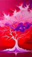 Placeholder: Painterly. Abstract. A white purple in red silk raiments. Anomalous red cloud issuing forth from the heart. Simple yet majestic, a tree