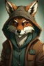 Placeholder: Create an attractive anime drawing of a humanoid fox character embodying the features of a male fox. This character exudes an air of strength and resilience, dressed in a hoodie and leather gloves that showcase their warrior nature. The hoodie can bear symbolic markings or emblems representing the character's journey and personal history. In a dramatic shot, the character is depicted in a state of deep sadness and seriousness. Their eyes reflect the weight of their experiences, hinting at the p