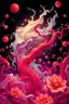 Placeholder: backgound in James Jean illustration style, vibrant colors, red colors, intricate details, flowing objects, ethereal lighting, 4k resolution, black background