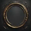 Placeholder: create me a thin round laurel golden rim. not real laurels. but mechanical cyberpunk laurels. background should be #000000 black. no face should be visible. its just the rim. the middle should be empty.