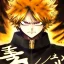 Placeholder: Detailed anime portrait of bakugo from my hero academia, gold hair and golden eyes, black suit, intricate details, full body portrait, keep head in frame, slight smile, black Japanese motif, concept art, highly detailed, digital painting, concept art, sharp focus, illustration, art by Yoji Shinkawa, WLOP and greg rutkowski and alphonse mucha and artgerm and yanjun Chen and Junji ito and Makoto Shinkai, HDR, octane render