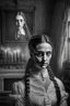 Placeholder: “Victorian living room ghost and young woman, black and white, volumetric lighting, ultradetailed face, realistic portrait, gorgeous face, long braided hair, realistic photograph, by caravaggiom award winning photo, very sharp, full body, ultradetailed, beautiful light, beautiful eyes”
