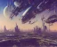 Placeholder: A Spaceship is taking off,Space Center on a heavy industrialized planet with a futuristic city in the background, (retrofuturistic:2), art by John Berkey, buildings with glass facades, brutalist architecture, insanely detailed, vibrant, 8k uhd, cinematic atmosphere, ultra-wide angle, street level view, brush strokes, blue sky with clouds, sharp focus