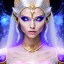 Placeholder: cosmic mage, elf, female, battle mage, epic, cosmic magic, long ears, white hair, face details, pale skin, detailed eyes, jewellery, broad shoulders, glowing eyes, sharp ears, cosmic clothes, bright eyes, cosmic eyes, ears between hair, ears shown, light out of eyes