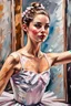 Placeholder: close up realistic portrait of a ballerina, stretching next to a mirror, in impasto style, thick strokes of oil paint, realistic thick textures