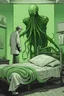 Placeholder: an hospital patient standing up from his hospital bed, helped by cthulhu