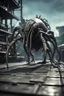 Placeholder: xcom's terror from the deep giger style alien crawling onto the docks in fallout 4 setting, bokeh, downlight, prize winning, depth of field, in the style of ivo caprino