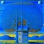 Placeholder: A lone house with trees and a moon René Magritte Max Ernst pointillism decal bas-relief expressionism