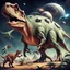 Placeholder: Dinosaurs with a space ship
